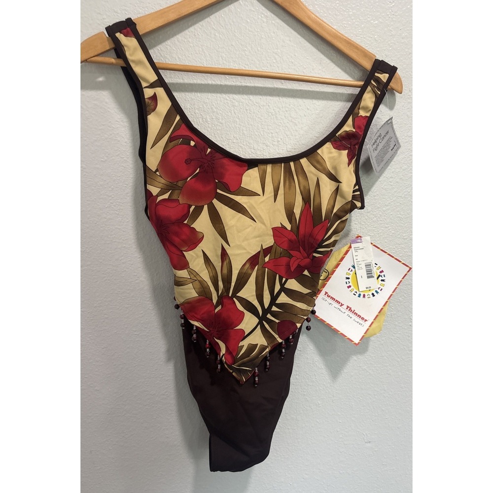 Suit Yourself Tummy Thinner Women Sz 8 Swim Bathing Beaded Floral Cruise Beach